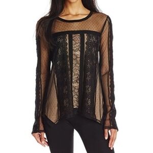 BCBG Max Azria Addyson Lace Blocked Long Sleeve Shirt